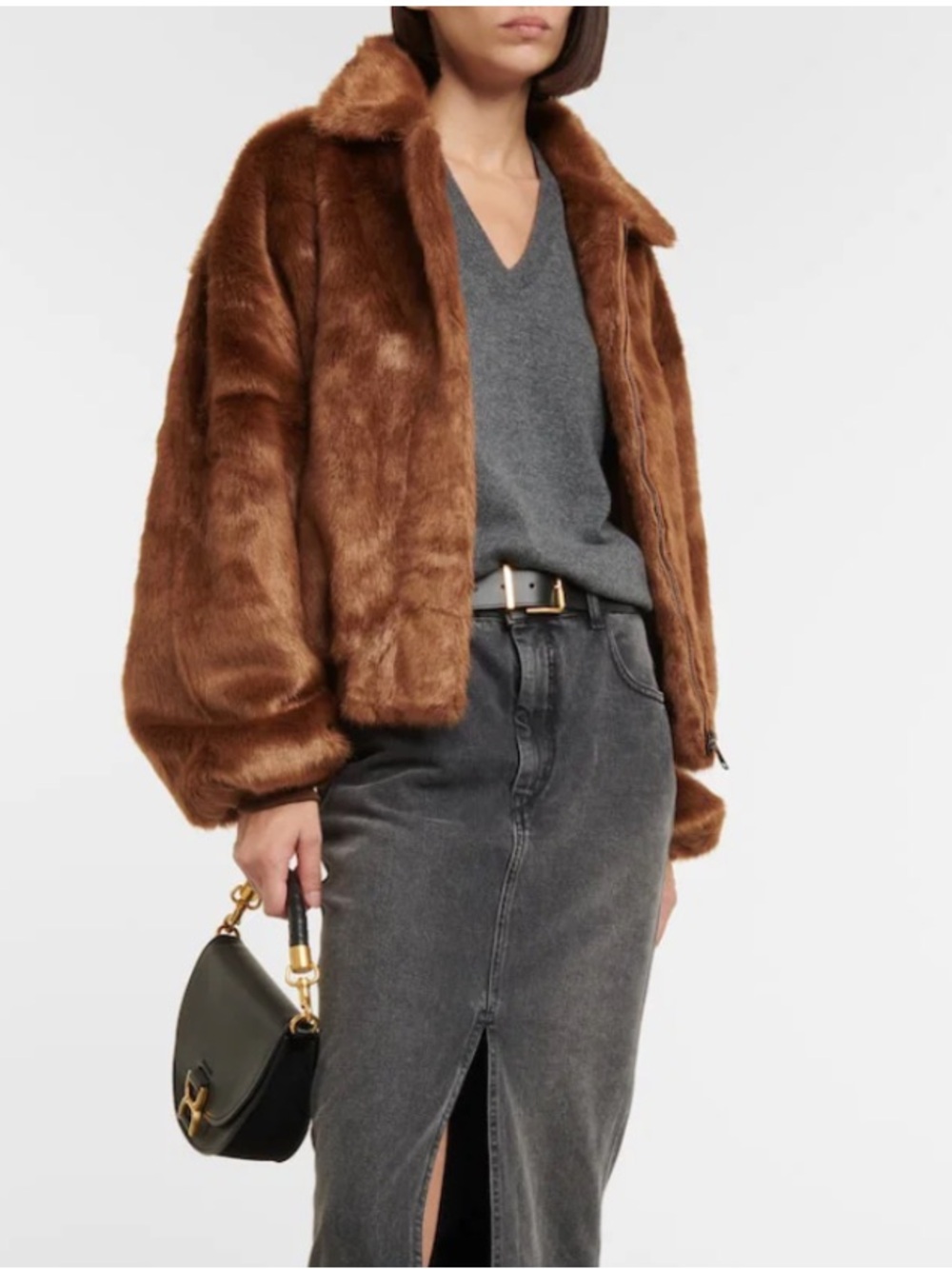 The Frankie Shop Brown Faux-Fur Bomber Jacket